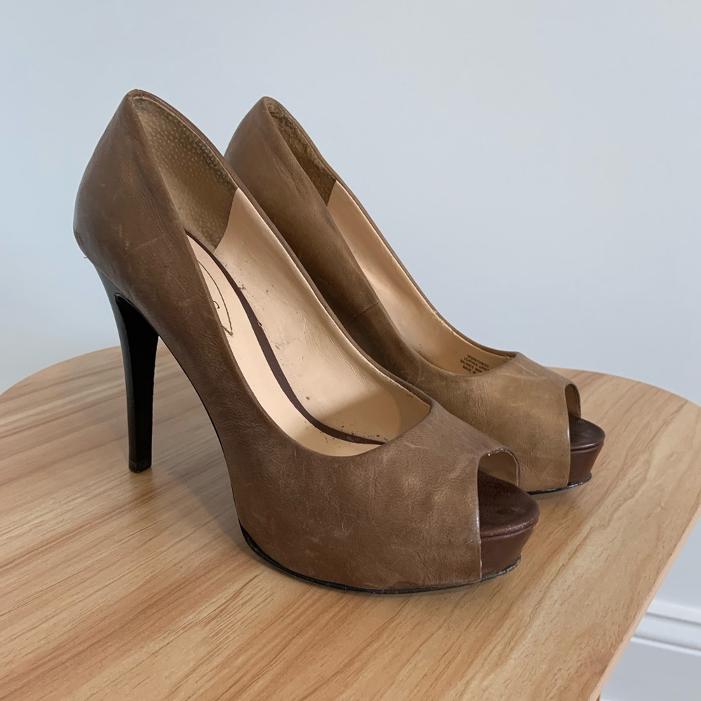 Guess Brown Peep Toe Heels
